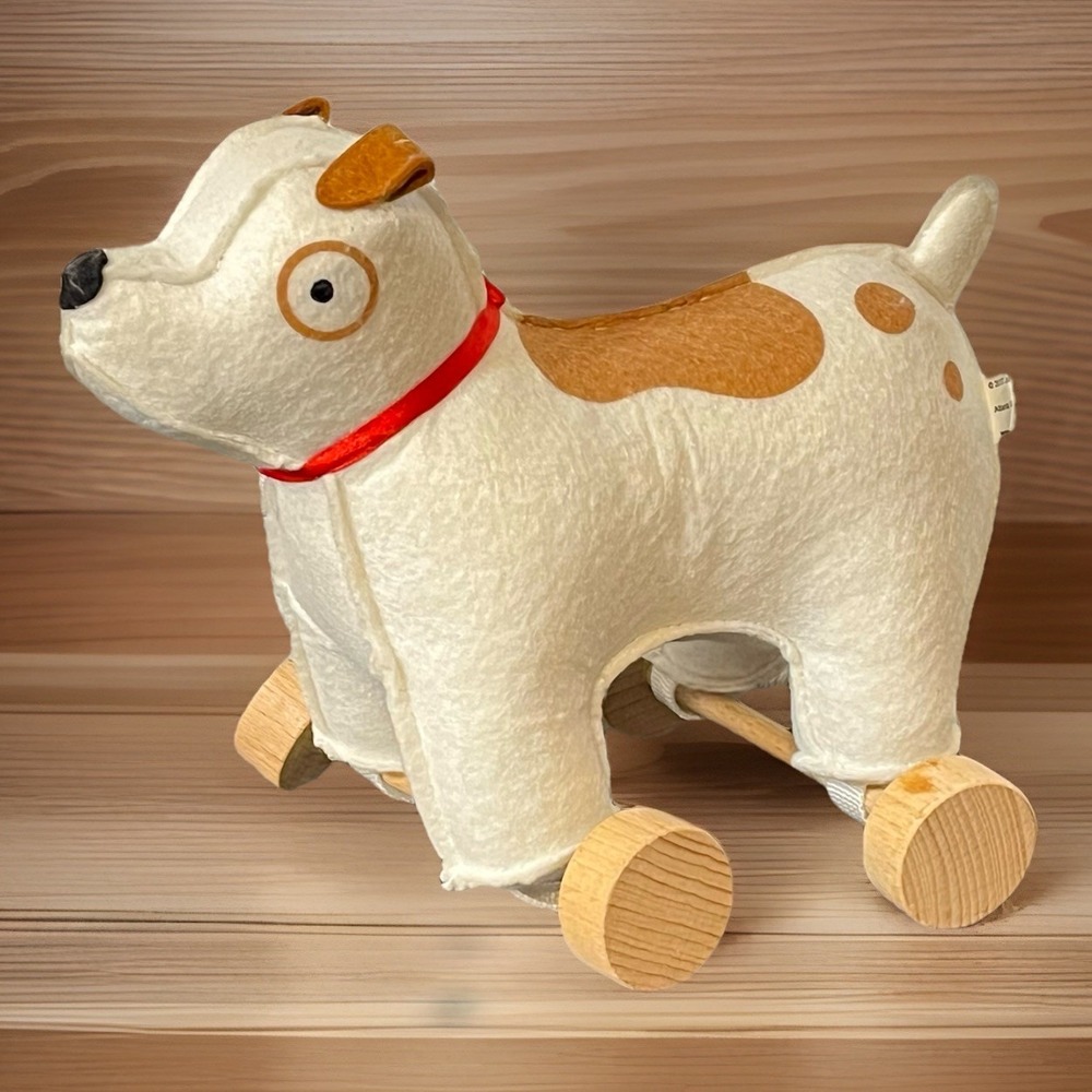 2017 Jack Rabbit Creations Roly PolyPals Russell Dog White Felt Wood Base Wheels